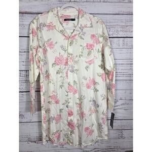 Lauren Ralph Lauren Print Cotton Blend Cottagecore Embroidered Sleep Shirt Large